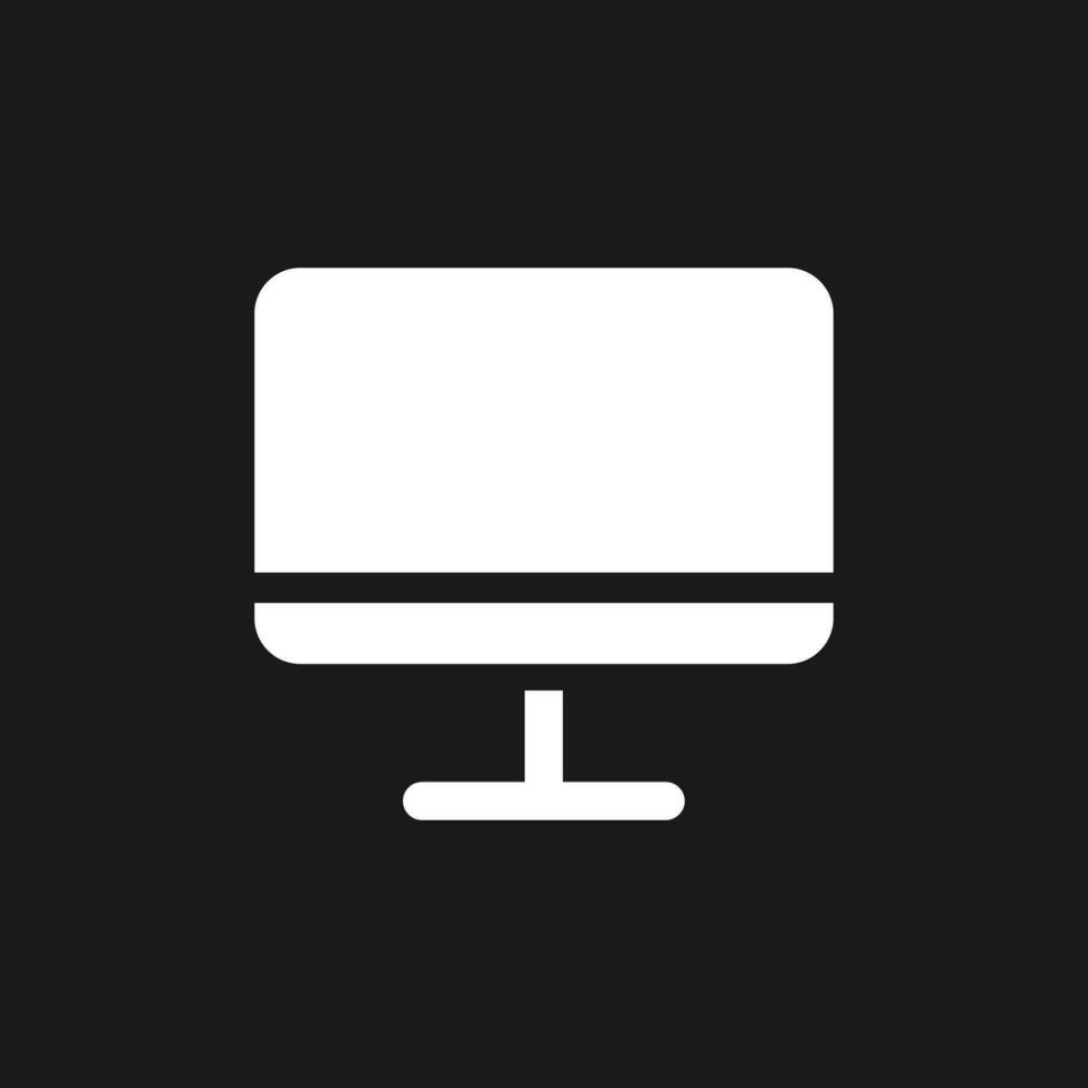 TV display dark mode glyph ui icon. Television. Electronics store. User interface design. White silhouette symbol on black space. Solid pictogram for web, mobile. Vector isolated illustration