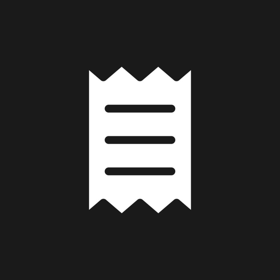 Get receipt for purchase dark mode glyph ui icon. Payment information. User interface design. White silhouette symbol on black space. Solid pictogram for web, mobile. Vector isolated illustration