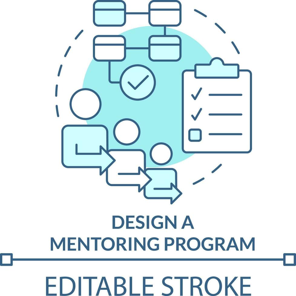 Design mentoring program turquoise concept icon. Coaching abstract idea thin line illustration. Establish activities. Isolated outline drawing. Editable stroke vector
