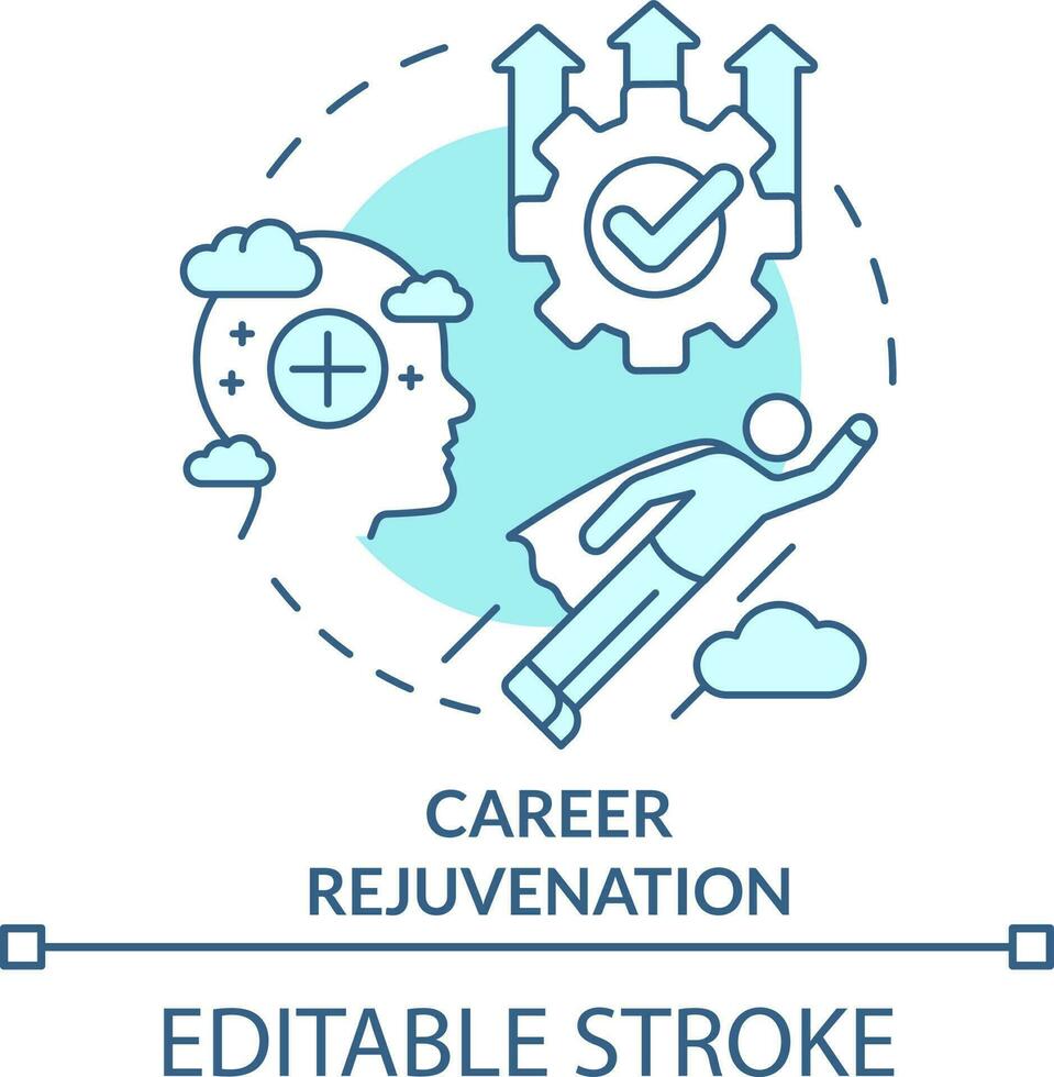 Career rejuvenation turquoise concept icon. Advantage for mentor abstract idea thin line illustration. Development. Isolated outline drawing. Editable stroke vector