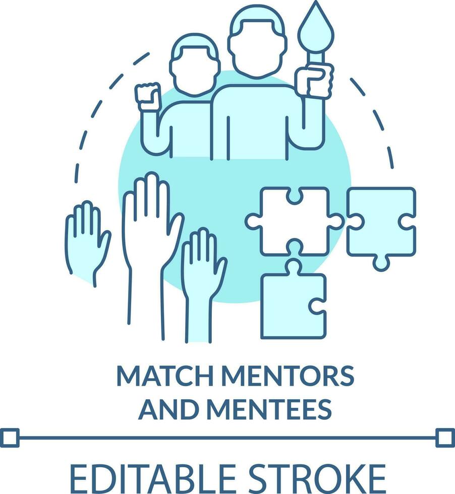 Match mentors and mentees turquoise concept icon. Path to effective mentoring abstract idea thin line illustration. Isolated outline drawing. Editable stroke vector