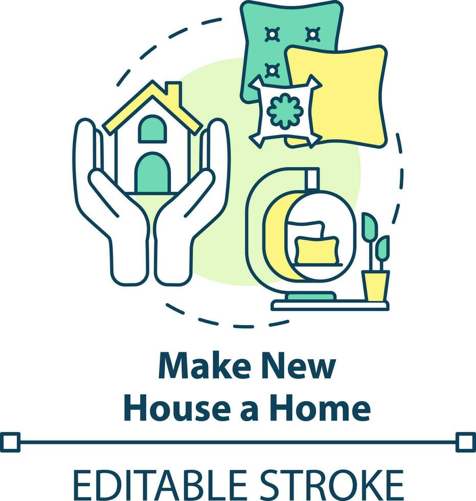 Make new house home concept icon. Adaptation to new place. Create comfort space abstract idea thin line illustration. Isolated outline drawing. Editable stroke vector