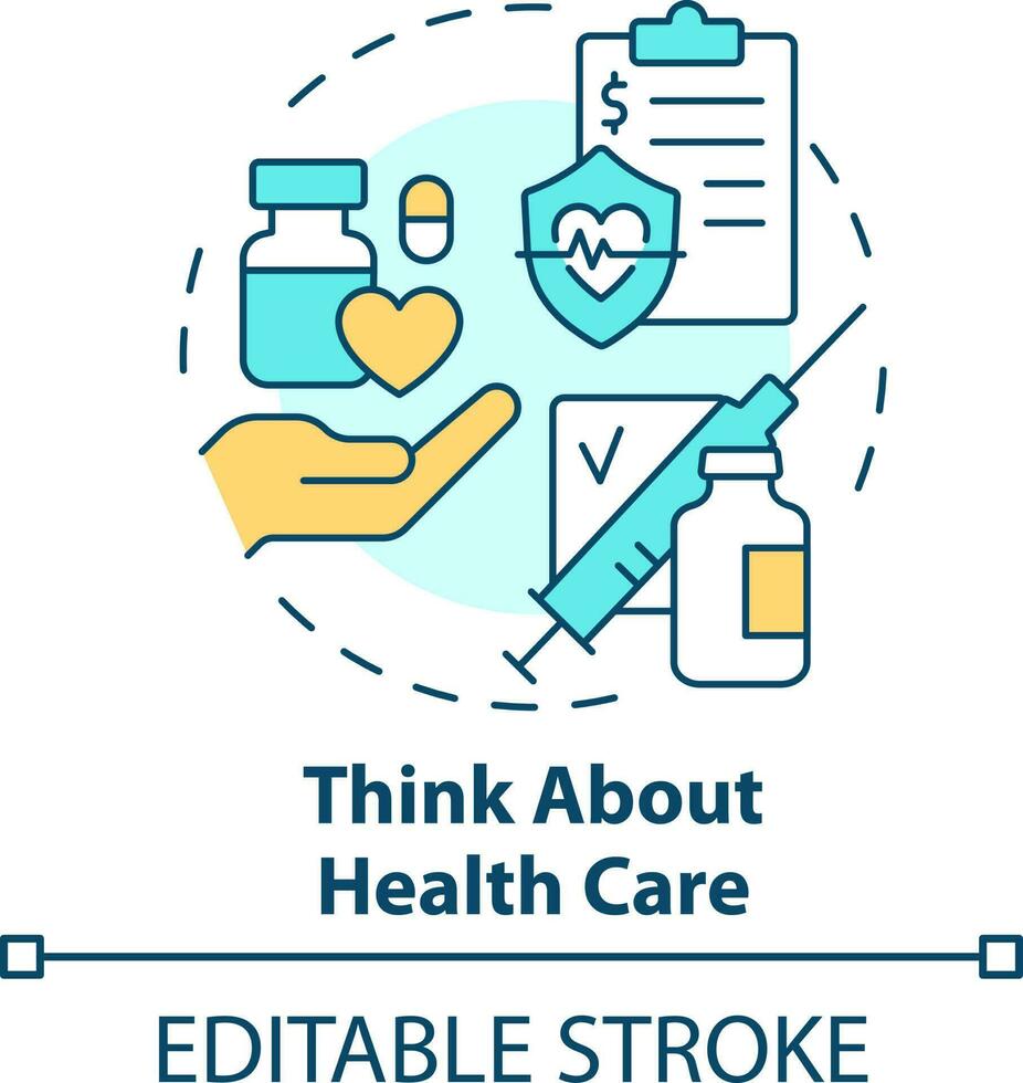 Think about health care concept icon.Treatment and medicine. Healthcare provider abstract idea thin line illustration. Isolated outline drawing. Editable stroke vector