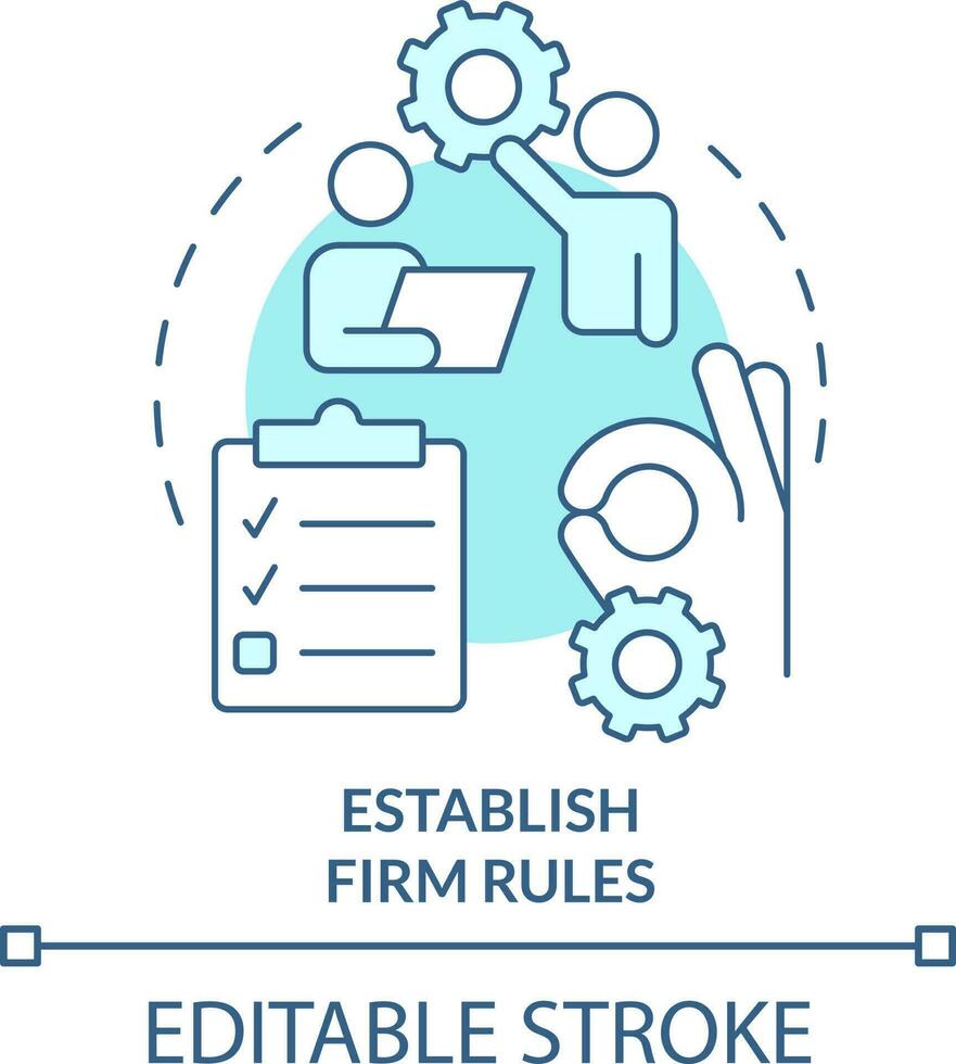 Establish firm rules turquoise concept icon. Tip for coaching abstract idea thin line illustration. Set boundaries. Isolated outline drawing. Editable stroke vector