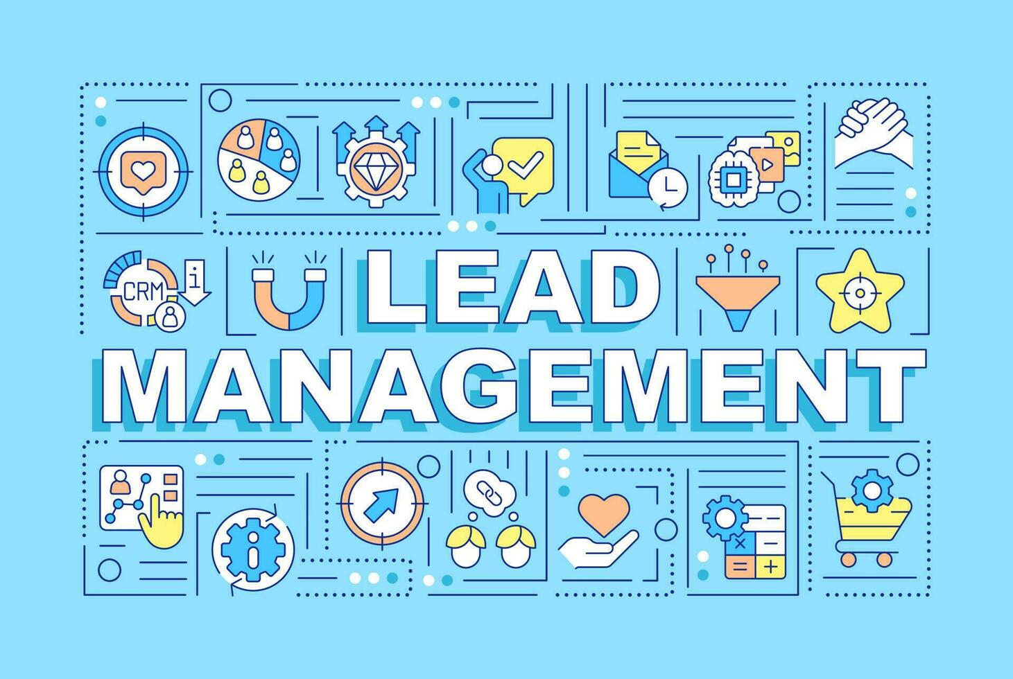 Lead management word concepts blue banner. Business strategy. Infographics with editable icons on color background. Isolated typography. Vector illustration with text