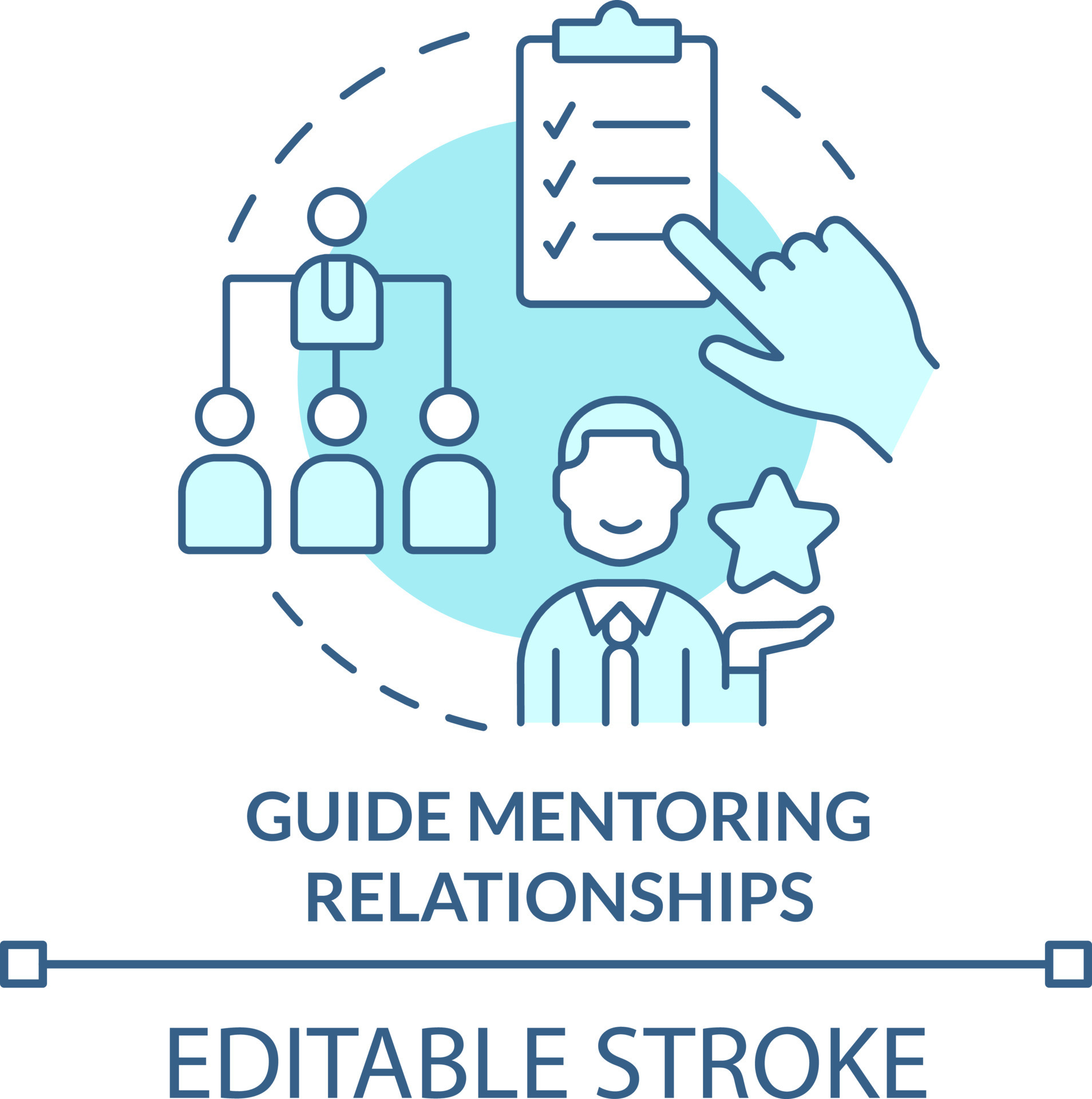 Guide mentoring relationships turquoise concept icon. Successful coaching aspect abstract idea