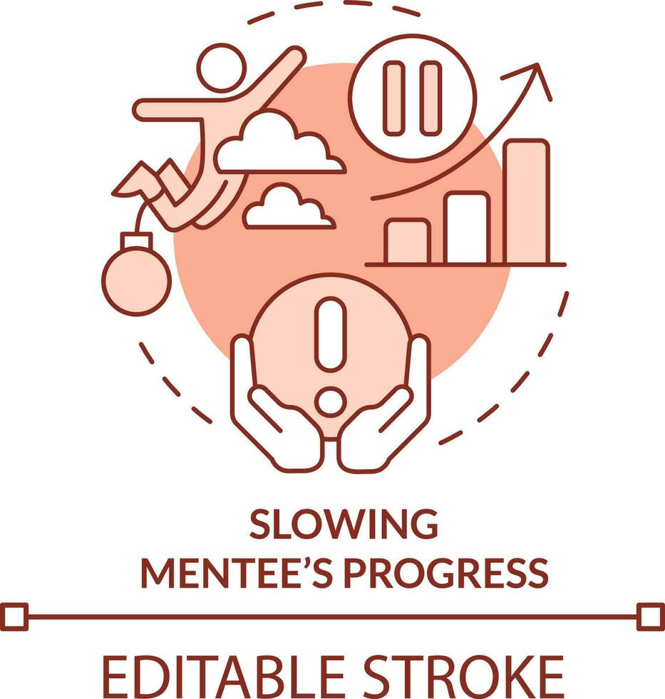 Slowing mentee progress terracotta concept icon. Toxic mentoring abstract idea thin line illustration. Handcuff trainee. Isolated outline drawing. Editable stroke vector