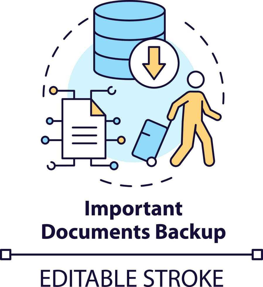 Important document backup concept icon. Copy files. Prepare before moving abroad abstract idea thin line illustration. Isolated outline drawing. Editable stroke vector