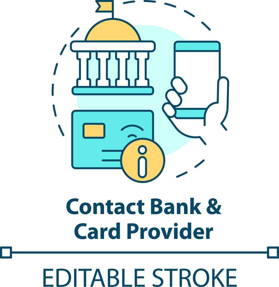 Contact bank and card provider concept icon. Preparing document before moving abroad abstract idea thin line illustration. Isolated outline drawing. Editable stroke vector