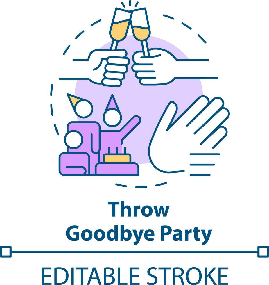 Throw goodbye party concept icon. Farewell celebration. Adieu get together abstract idea thin line illustration. Isolated outline drawing. Editable stroke vector