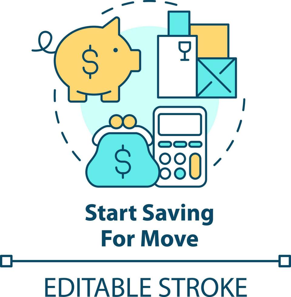 Start saving for move concept icon. Manage travel costs. Moving on budget advice abstract idea thin line illustration. Isolated outline drawing. Editable stroke vector