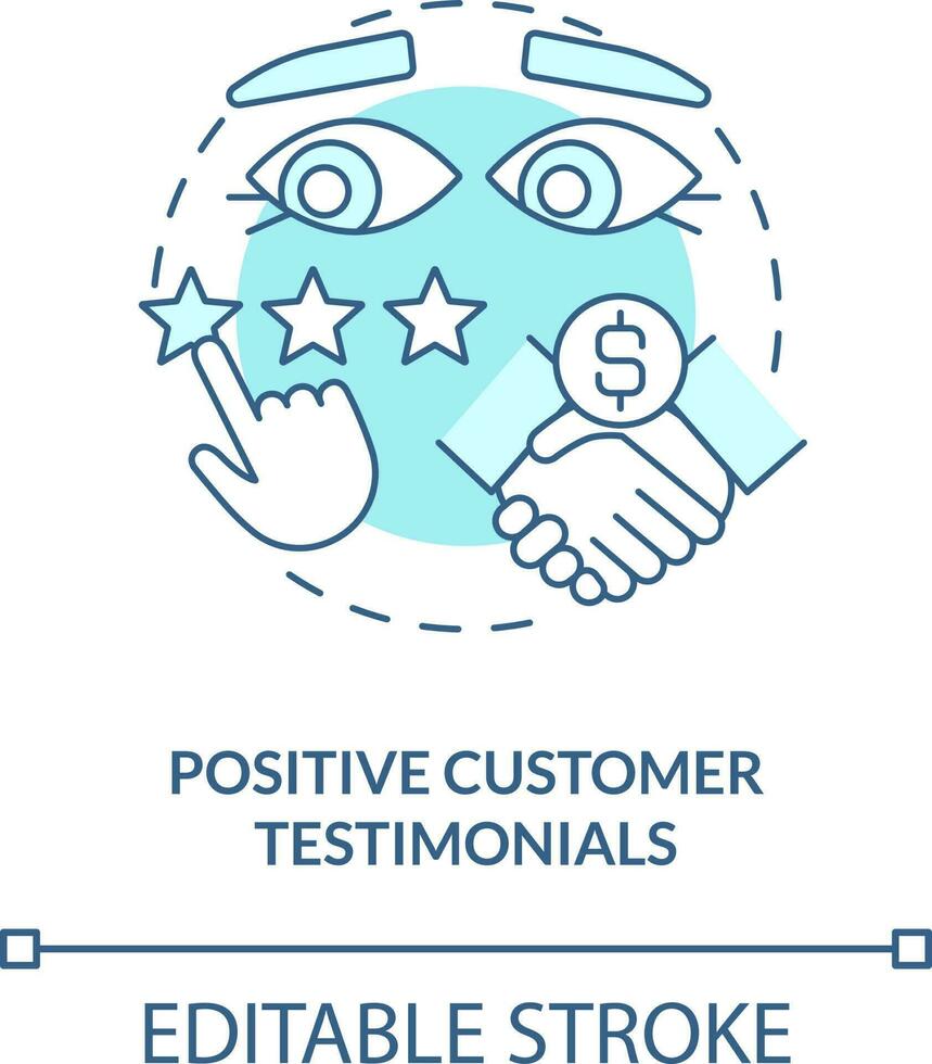 Positive customer testimonials turquoise concept icon. Practice of leads conversion abstract idea thin line illustration. Isolated outline drawing. Editable stroke vector