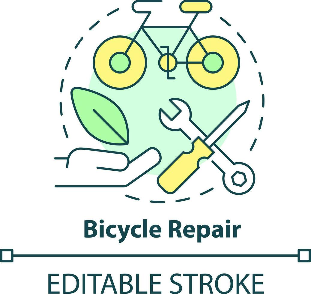 Bicycle repair concept icon. Maintain and fix bikes. Green business idea abstract idea thin line illustration. Isolated outline drawing. Editable stroke vector