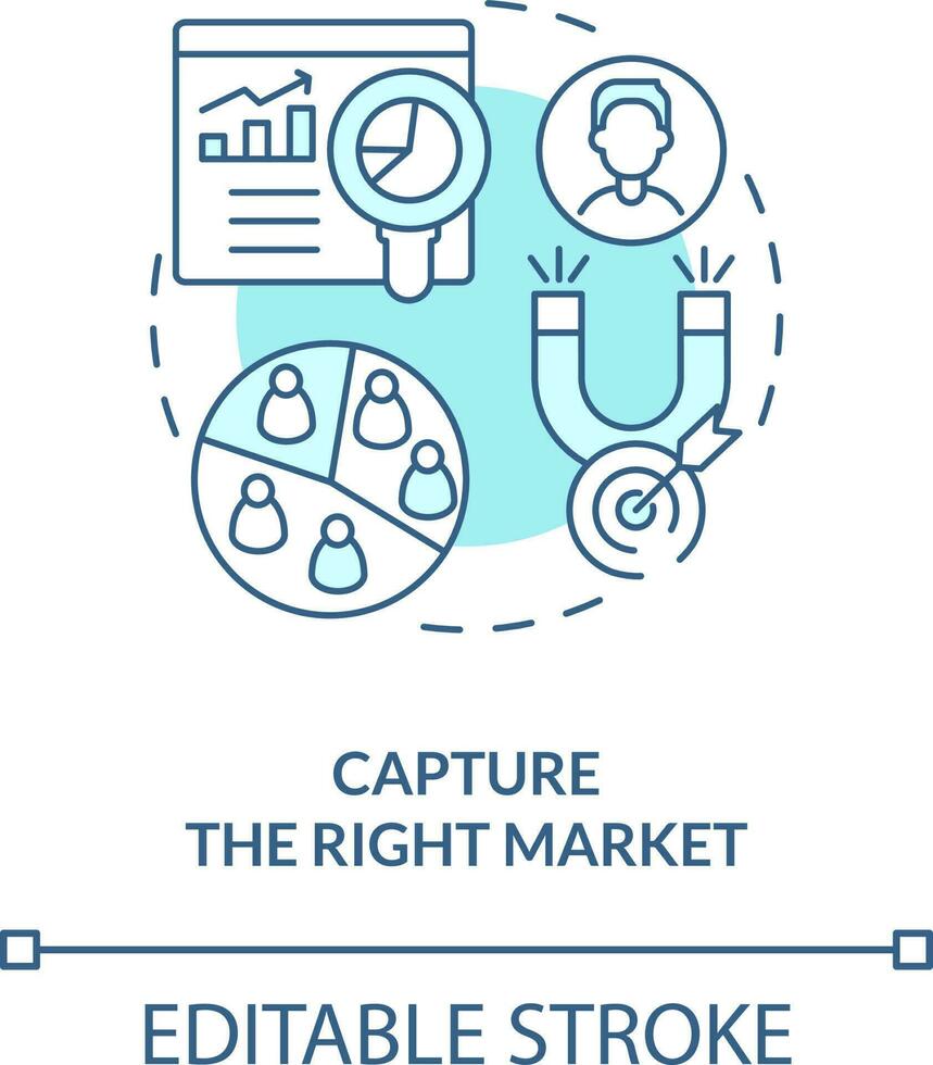 Capture right market turquoise concept icon. Practice of lead conversion abstract idea thin line illustration. Isolated outline drawing. Editable stroke vector