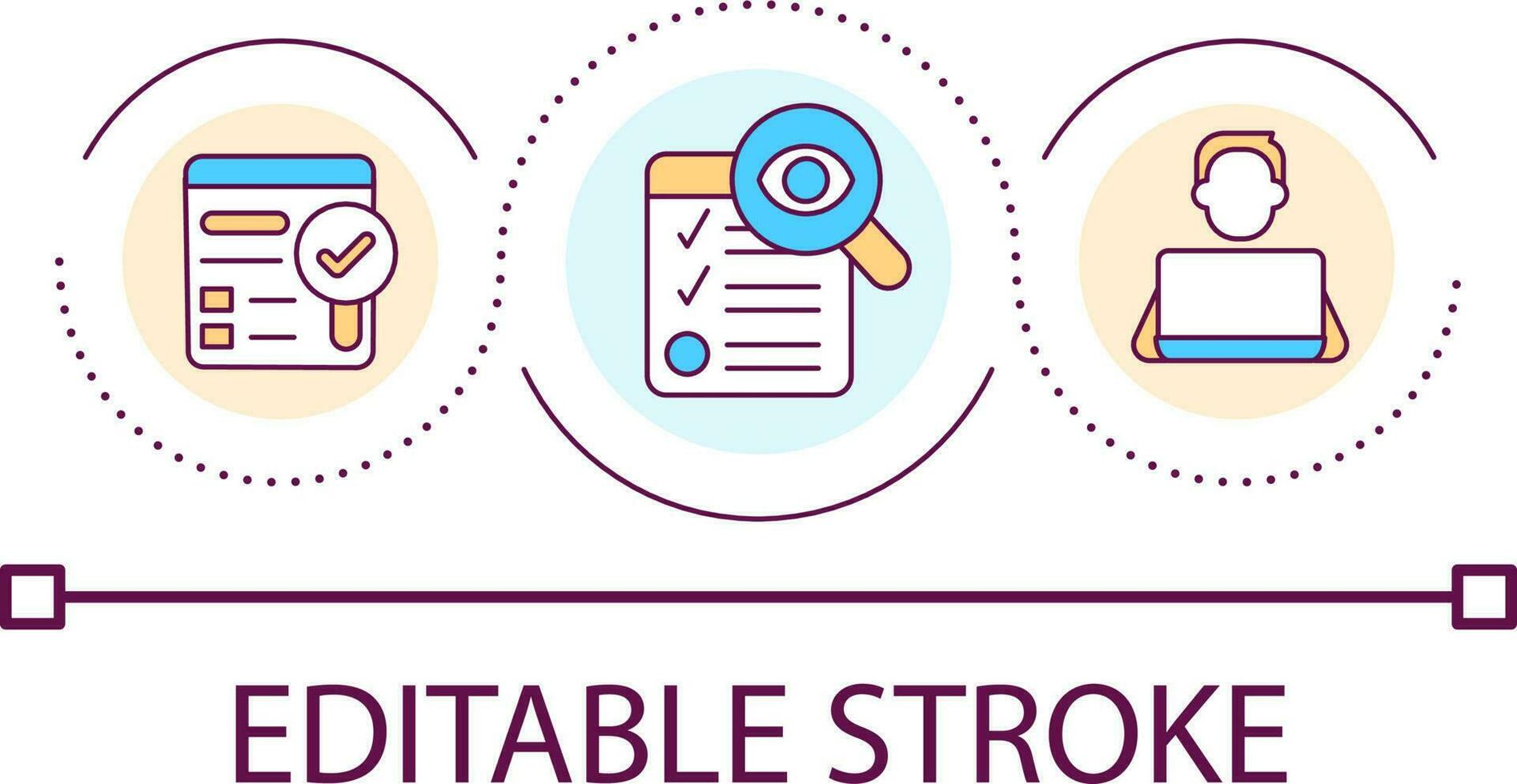 Data search and analysis loop concept icon. Review information. Tasklist. Computer worker abstract idea thin line illustration. Isolated outline drawing. Editable stroke vector