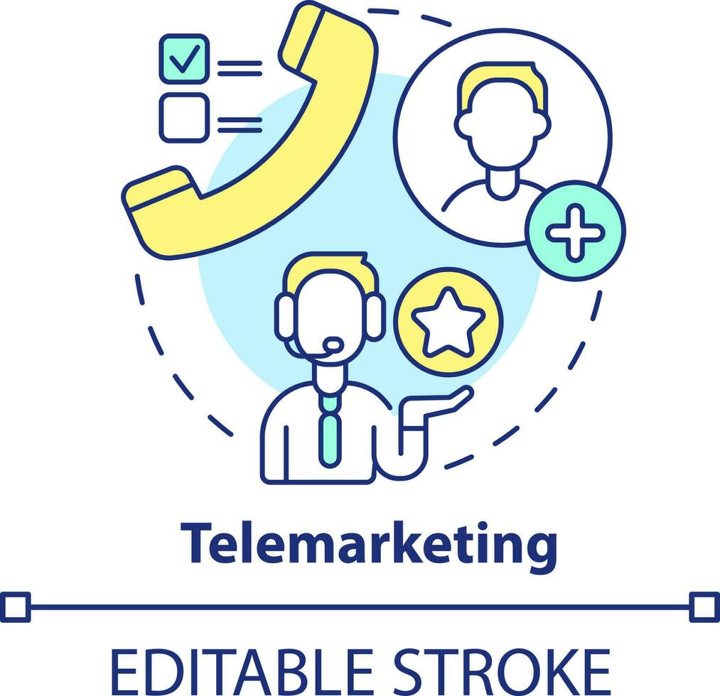 Telemarketing concept icon. Selling by phone. Type of direct marketing abstract idea thin line illustration. Isolated outline drawing. Editable stroke vector