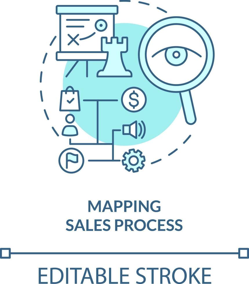 Mapping sales process turquoise concept icon. Build plan. Lead conversion technology abstract idea thin line illustration. Isolated outline drawing. Editable stroke vector