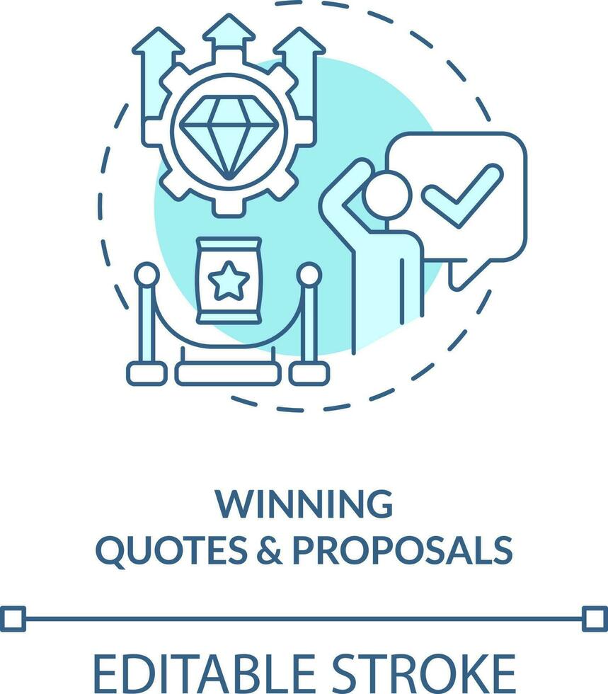 Winning quotes and proposals turquoise concept icon. Leads conversion process abstract idea thin line illustration. Isolated outline drawing. Editable stroke vector
