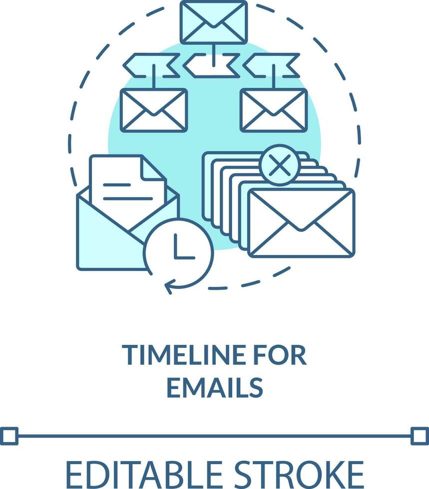 Timeline for emails turquoise concept icon. Sending schedule. Lead nurturing campaign abstract idea thin line illustration. Isolated outline drawing. Editable stroke vector