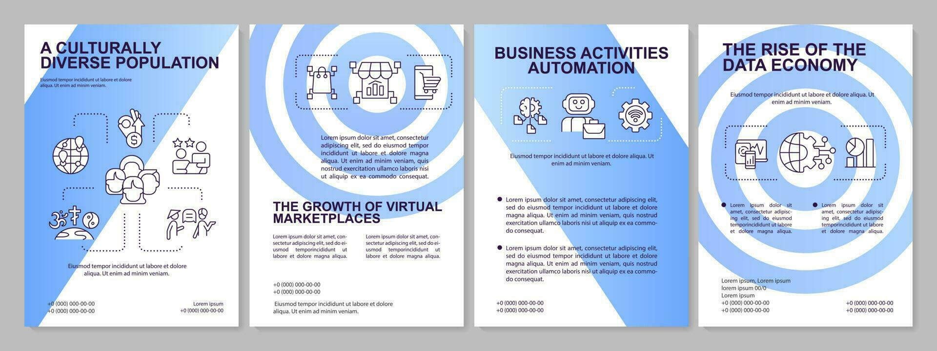 Business trends blue gradient brochure template. Tendencies. Leaflet design with linear icons. 4 vector layouts for presentation, annual reports