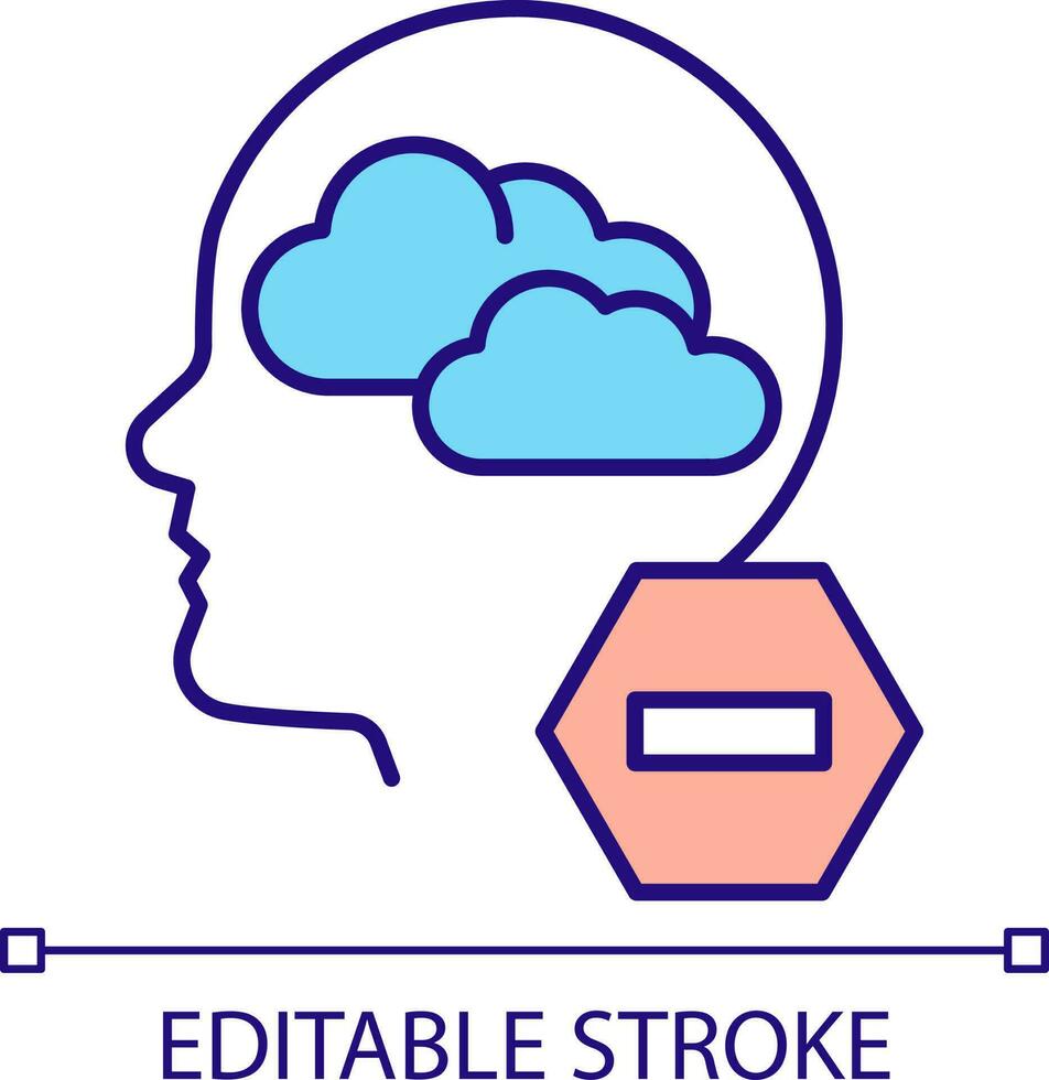 Avoid foggy thoughts RGB color icon. Clear and cloudless thinking. Confused mindset. Sadness and depression. Isolated vector illustration. Simple filled line drawing. Editable stroke