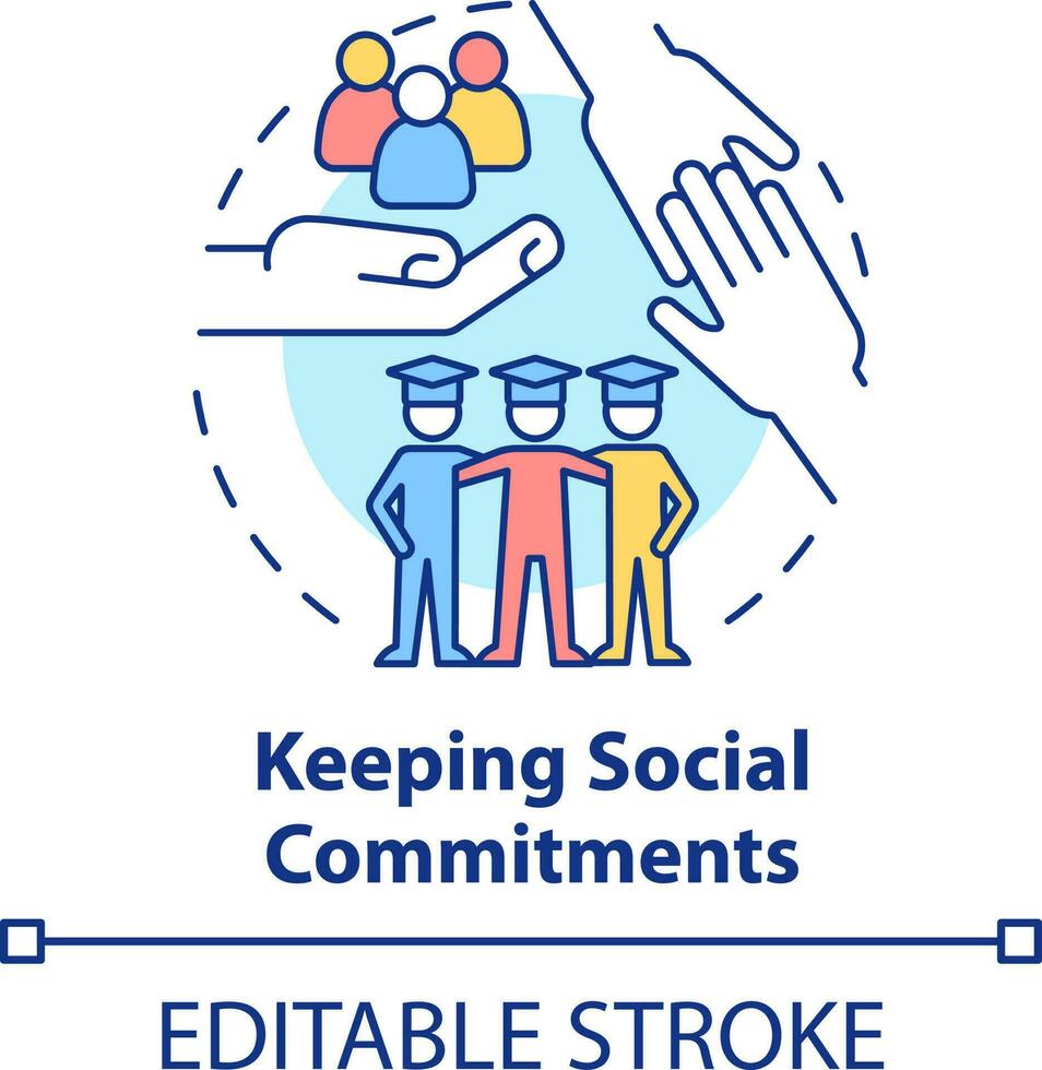 Keeping social commitments concept icon. Relationship building abstract idea thin line illustration. Social responsibility. Isolated outline drawing. Editable stroke vector