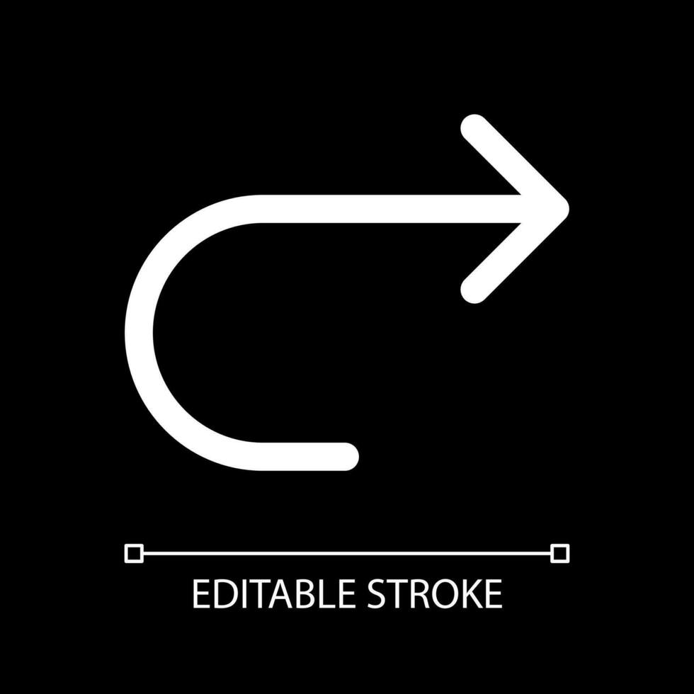 Forward white linear ui icon for dark theme. Move to next page. Internet browser control. Vector line pictogram. Isolated user interface symbol for night mode. Editable stroke