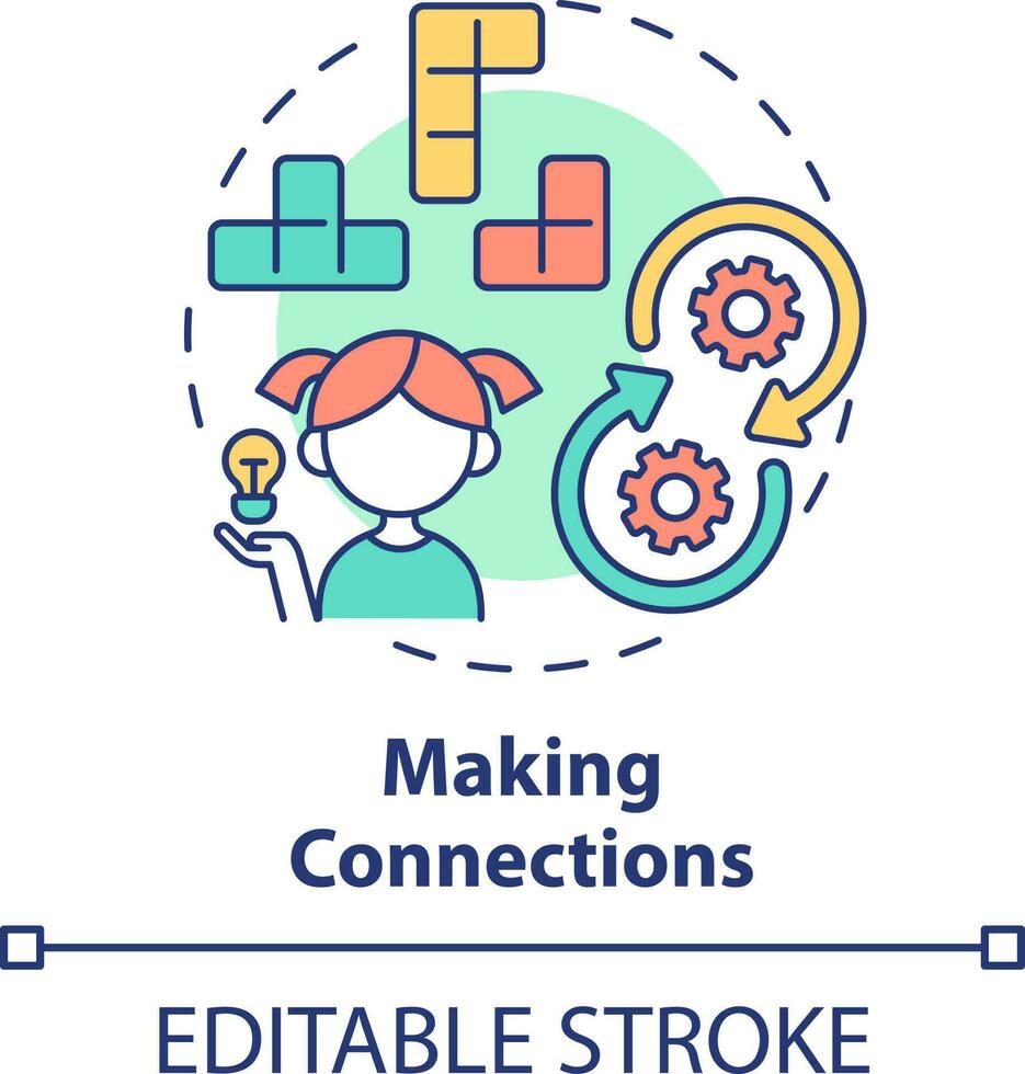 Making connections concept icon. Basic life skill for kid abstract idea thin line illustration. Solving problems. Isolated outline drawing. Editable stroke vector