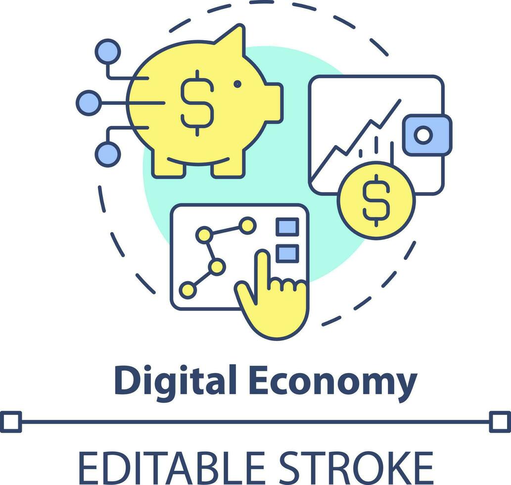 Digital economy concept icon. Computing technologies. Emerging business trend abstract idea thin line illustration. Isolated outline drawing. Editable stroke vector