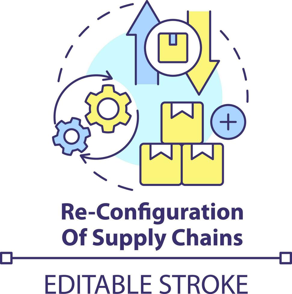 Reconfiguration of supply chains concept icon. Products distribution. Business trend abstract idea thin line illustration. Isolated outline drawing. Editable stroke vector