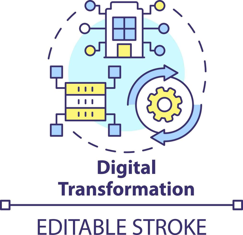 Digital transformation concept icon. IT modernization. Business trend abstract idea thin line illustration. Isolated outline drawing. Editable stroke vector