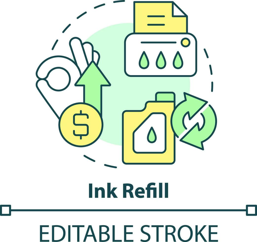 Ink refill concept icon. Office printer. Environmental service. Green business idea abstract idea thin line illustration. Isolated outline drawing. Editable stroke vector
