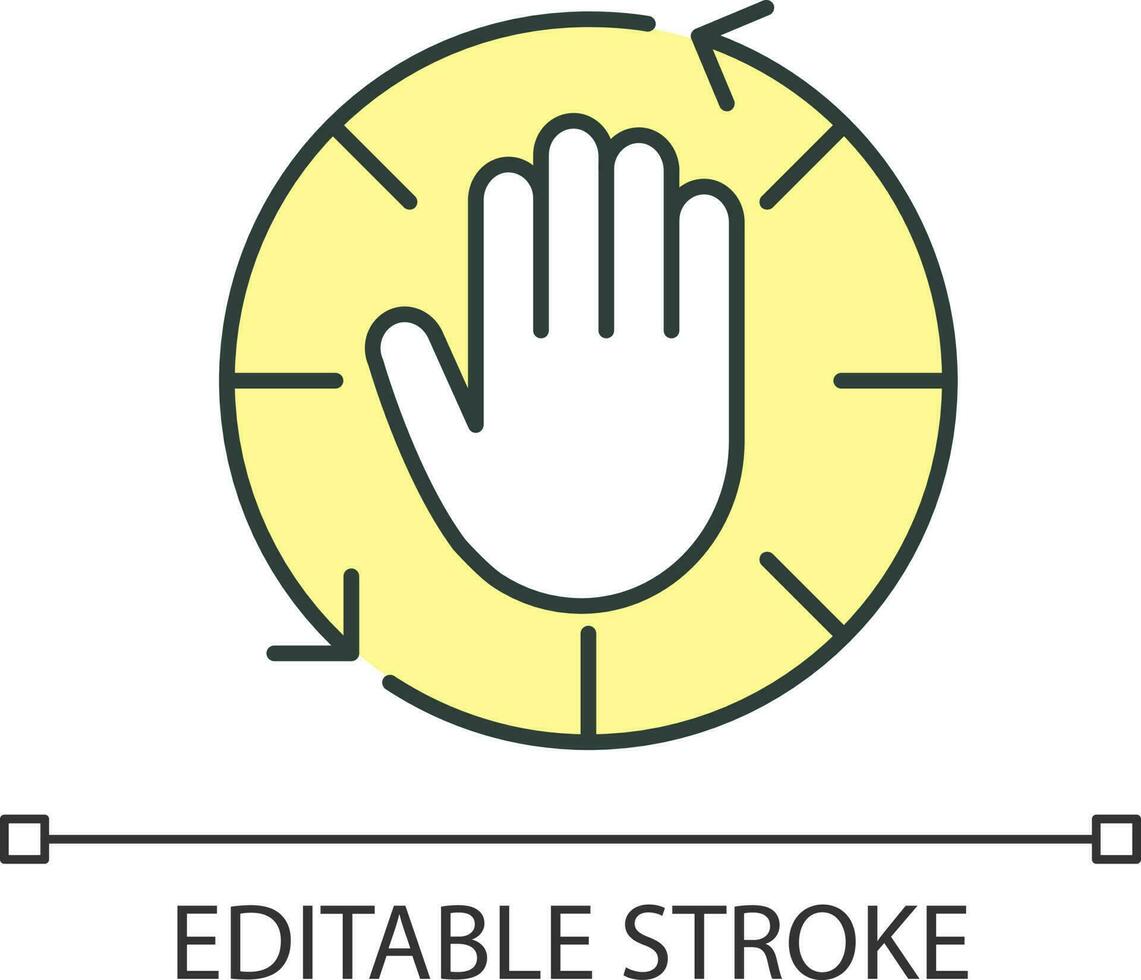 Stop and wait RGB color icon. Warning signal. Waiting time. Delay operation. Precaution. Stay aware. Isolated vector illustration. Simple filled line drawing. Editable stroke
