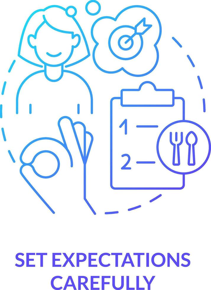 Set expectations carefully blue gradient concept icon. Restaurant customer service abstract idea thin line illustration. Realistic goals. Isolated outline drawing vector