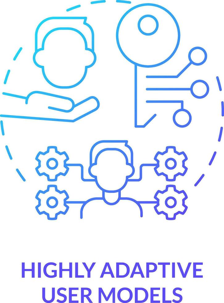 Highly adaptive user models blue gradient concept icon. Human-computer interaction abstract idea thin line illustration. User modeling. Isolated outline drawing vector