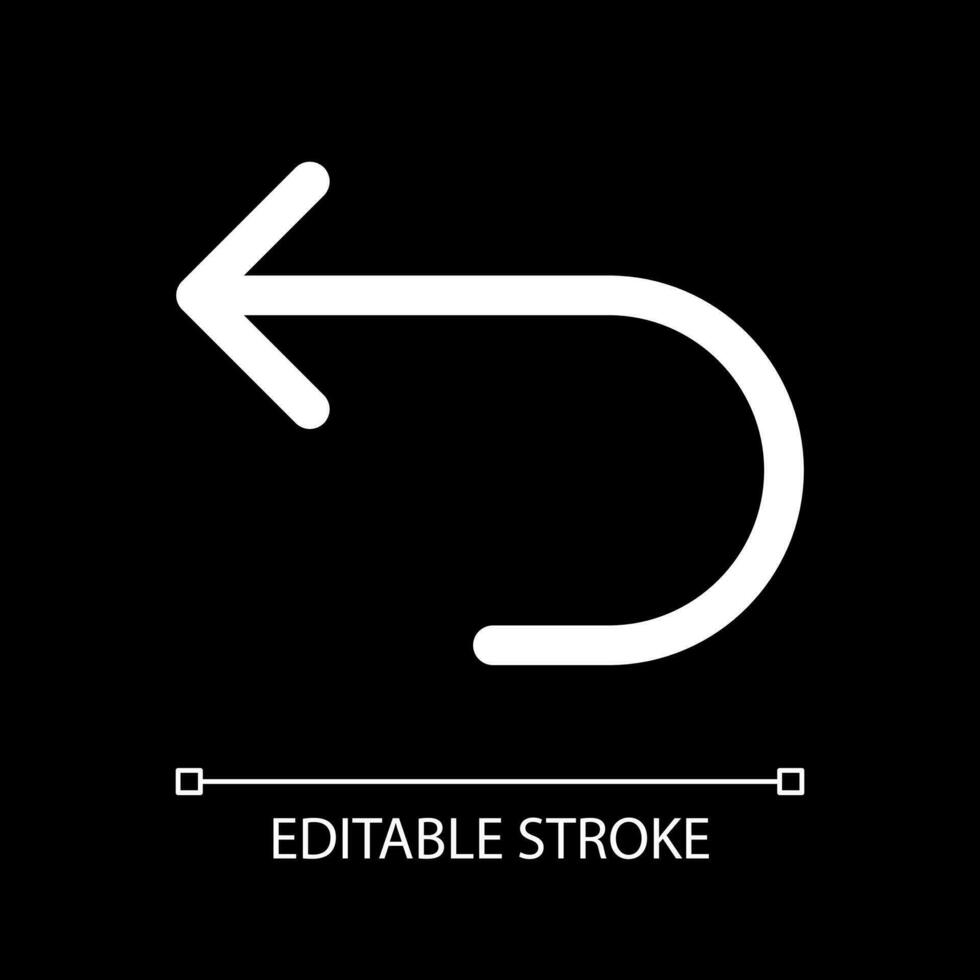 Return white linear ui icon for dark theme. Get back to previous page. Internet browser control. Vector line pictogram. Isolated user interface symbol for night mode. Editable stroke