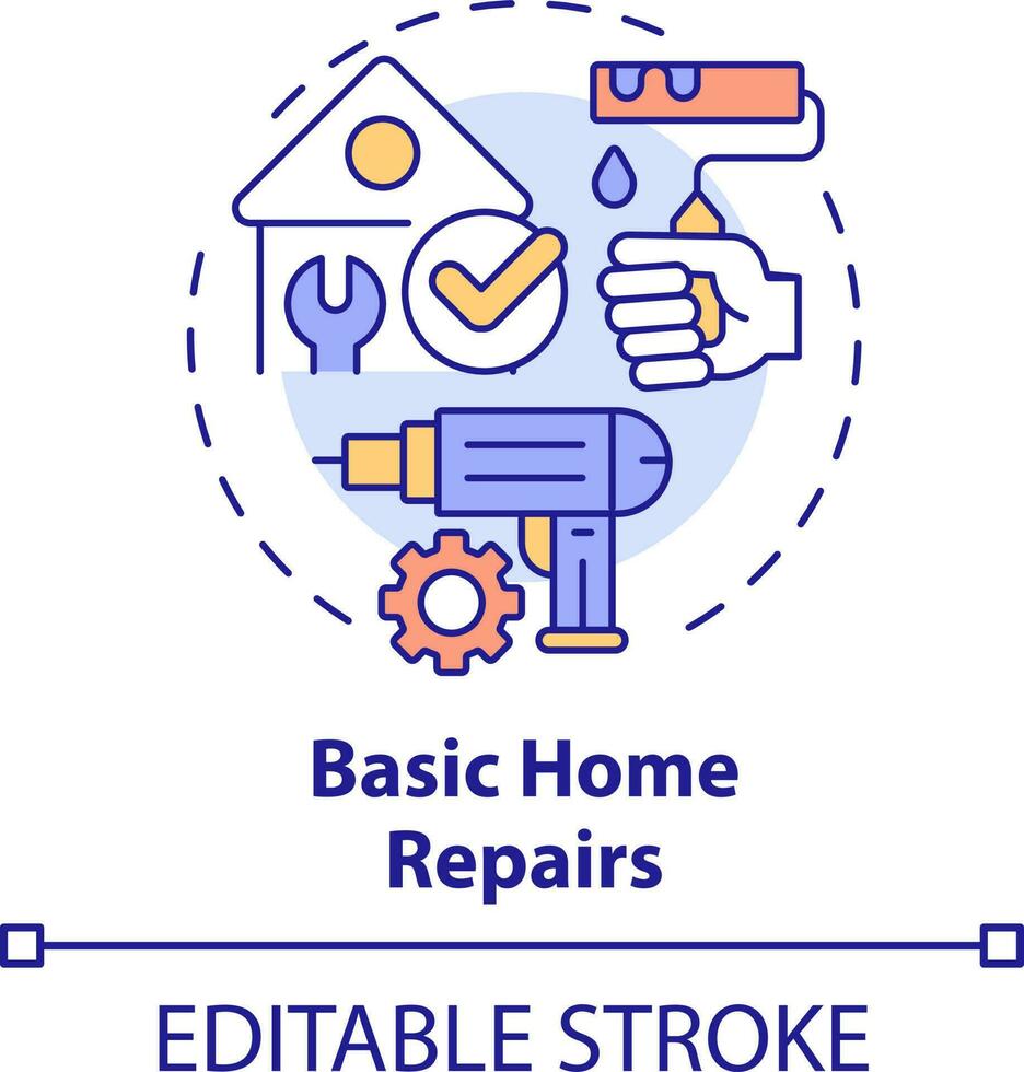 Basic home repairs concept icon. Important life skill abstract idea thin line illustration. Home improvement. DIY project. Isolated outline drawing. Editable stroke vector