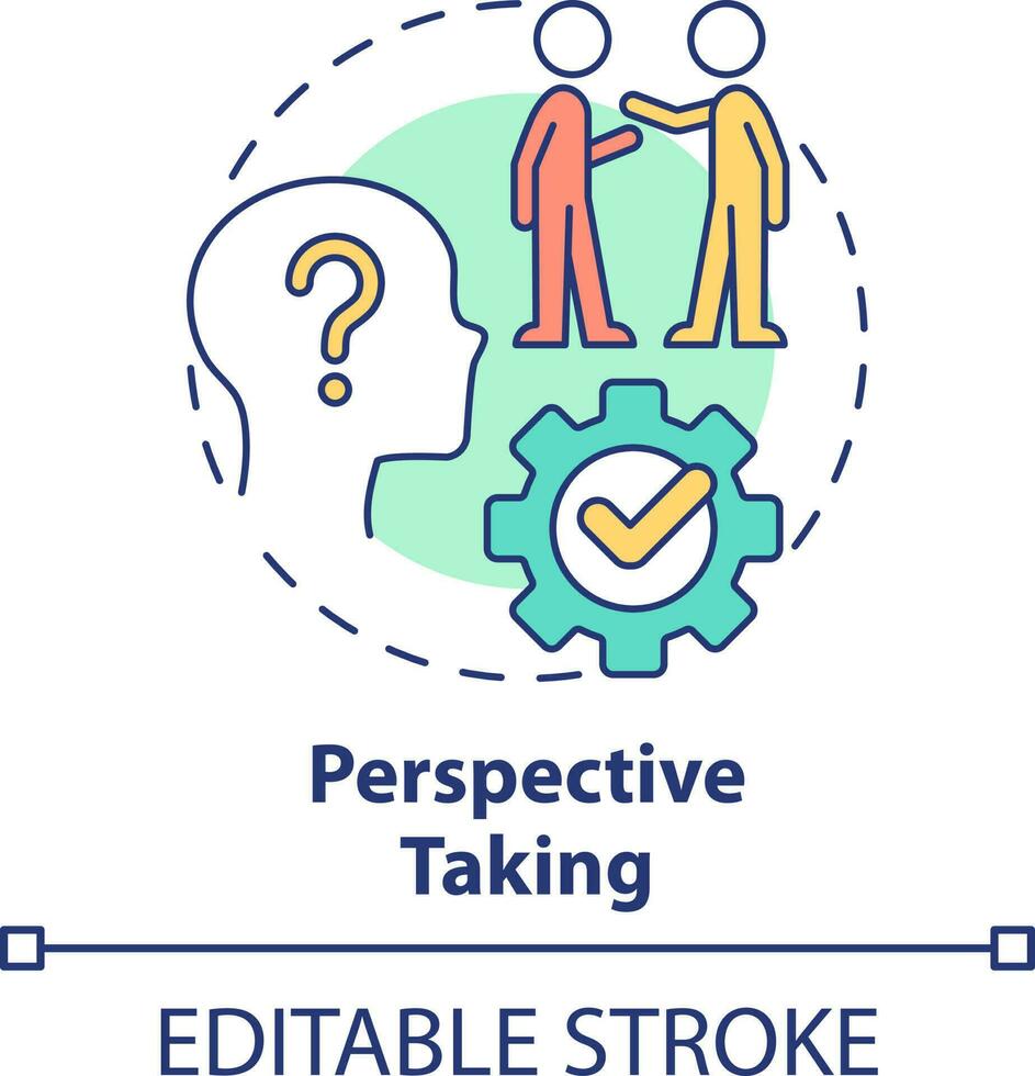 Perspective taking concept icon. Life skill to teach kids abstract idea thin line illustration. Communication improvement. Isolated outline drawing. Editable stroke vector