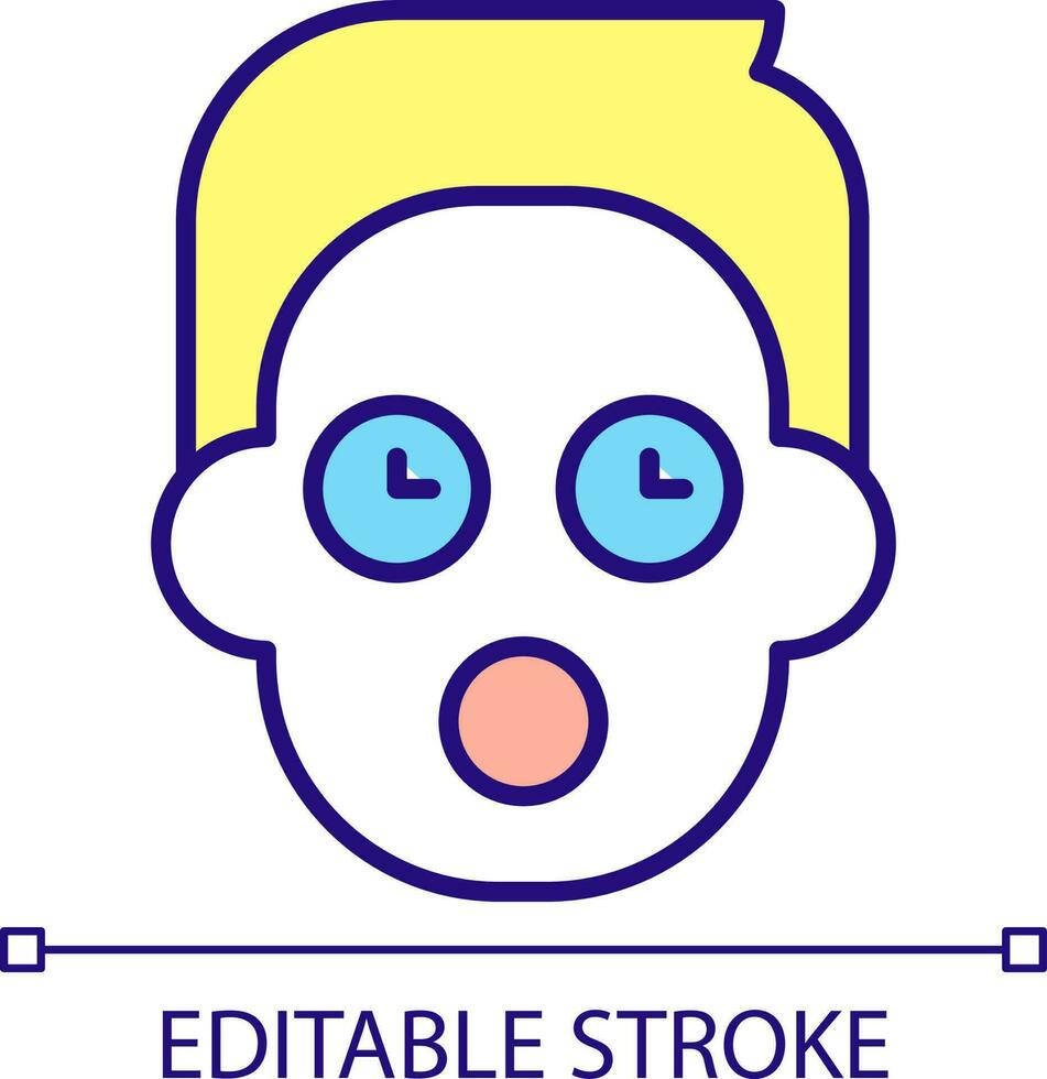 Shocked person RGB color icon. Man in rush. Poor time management skill. Person being late. Isolated vector illustration. Simple filled line drawing. Editable stroke