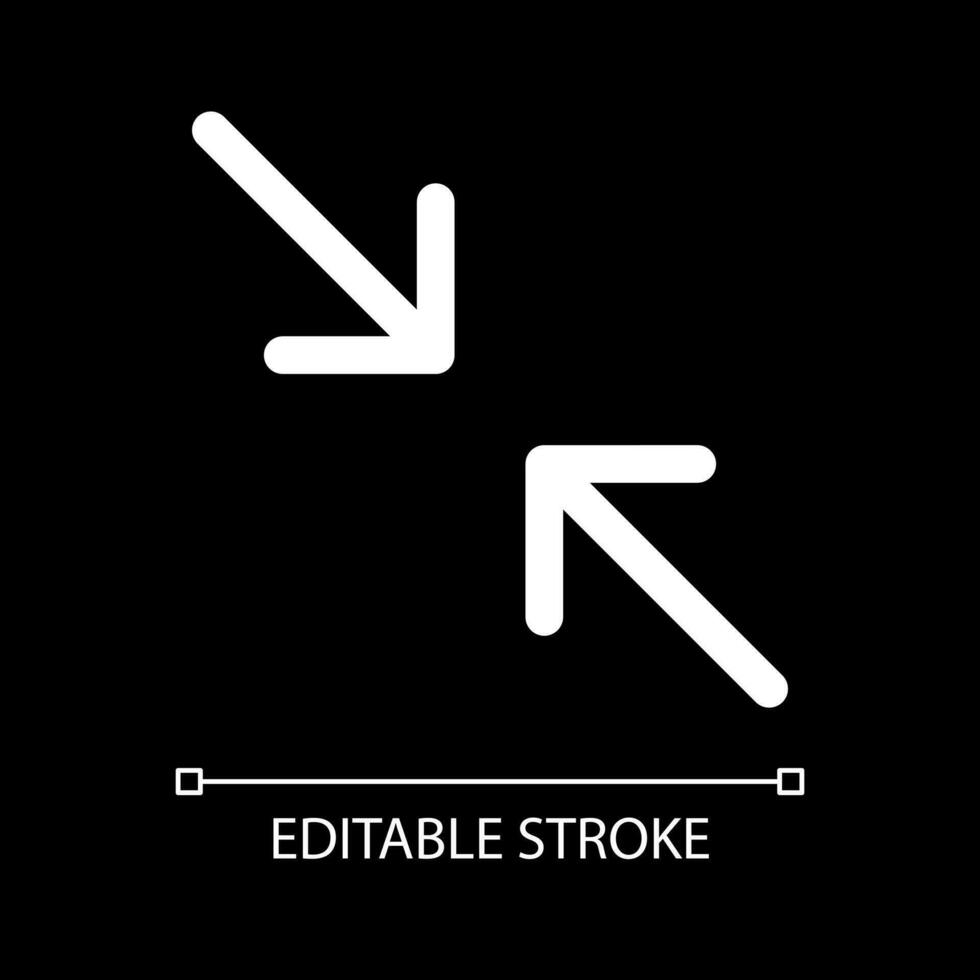 Exit full screen mode white linear ui icon for dark theme. Minimize size. Media player control. Vector line pictogram. Isolated user interface symbol for night mode. Editable stroke
