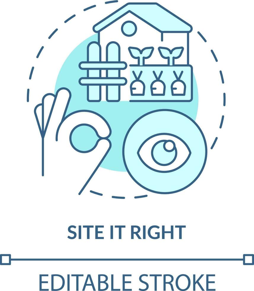 Site it right turquoise concept icon. Choose right location in yard. Gardening tip abstract idea thin line illustration. Isolated outline drawing. Editable stroke vector