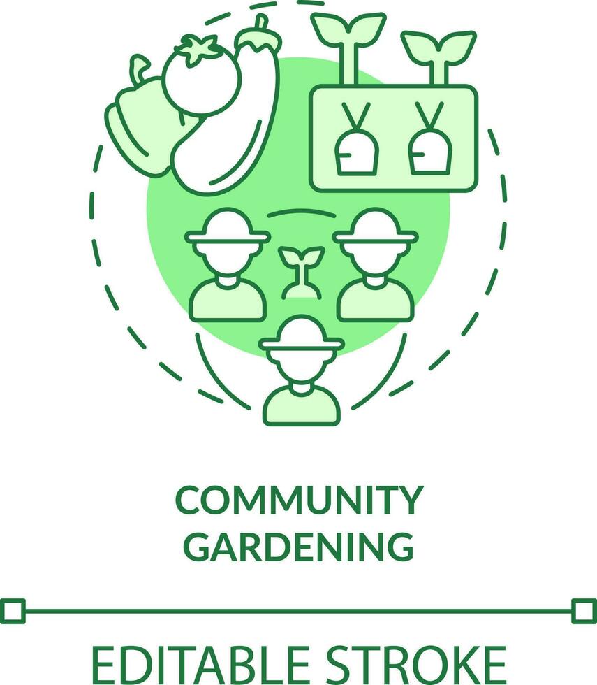 Community gardening green concept icon. Group of people. Social activity. Gardening abstract idea thin line illustration. Isolated outline drawing. Editable stroke vector