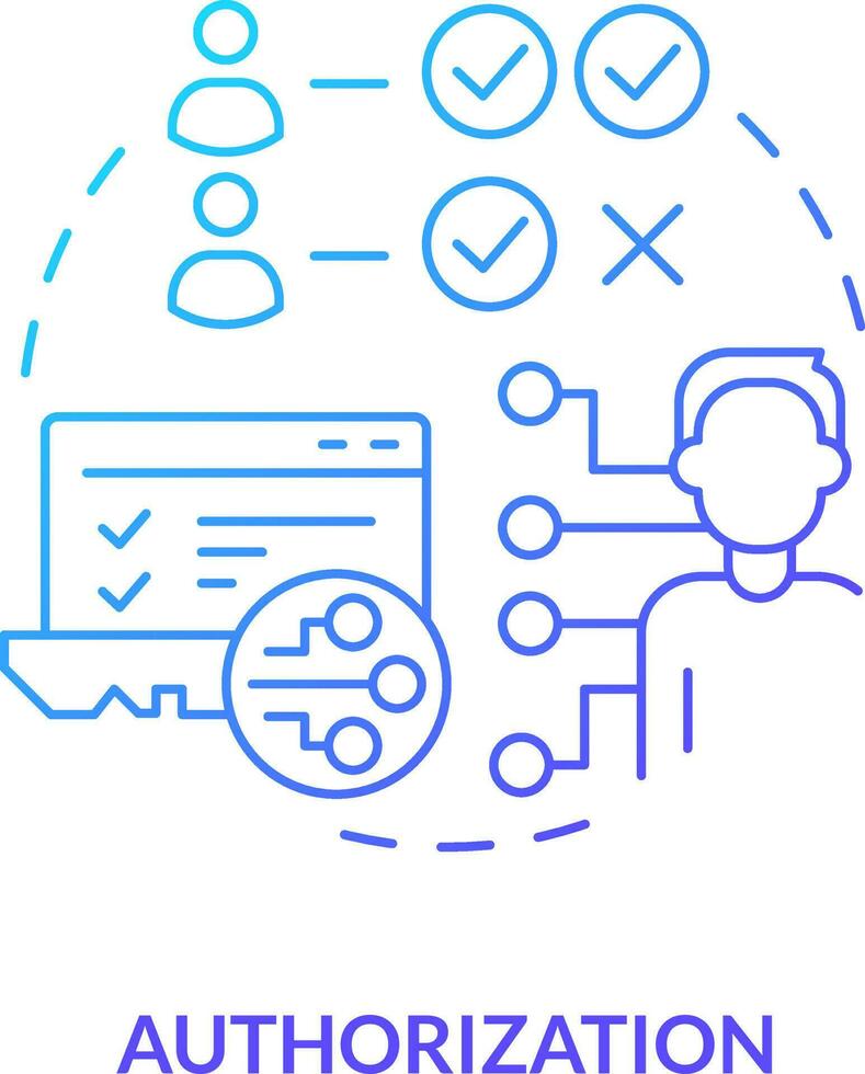 Authorization blue gradient concept icon. Identity management capability abstract idea thin line illustration. Computer security. Give permissions. Isolated outline drawing vector