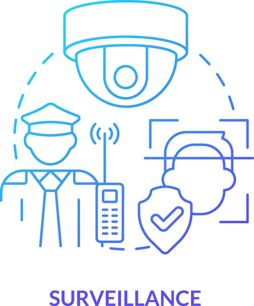 Surveillance blue gradient concept icon. Physical security framework abstract idea thin line illustration. Facial recognition. Digital technology. Isolated outline drawing vector