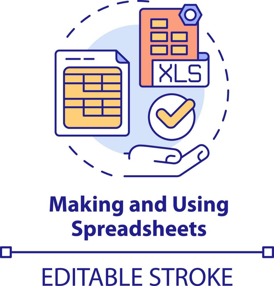 Making and using spreadsheets concept icon. Critical thinking skill abstract idea thin line illustration. Workplace task. Isolated outline drawing. Editable stroke vector