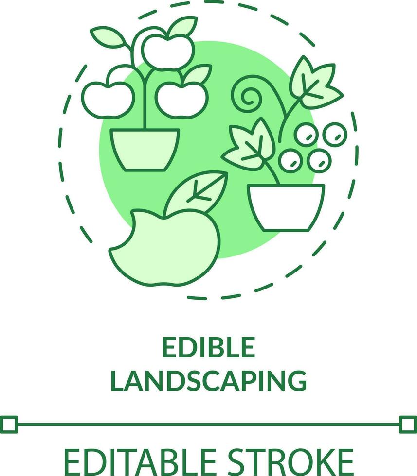 Edible landscaping green concept icon. Include food plants. Gardening method abstract idea thin line illustration. Isolated outline drawing. Editable stroke vector