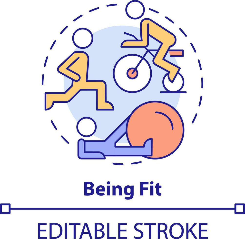 Being fit concept icon. Basic life skill abstract idea thin line illustration. Regular exercise routine. Weight loss. Isolated outline drawing. Editable stroke vector