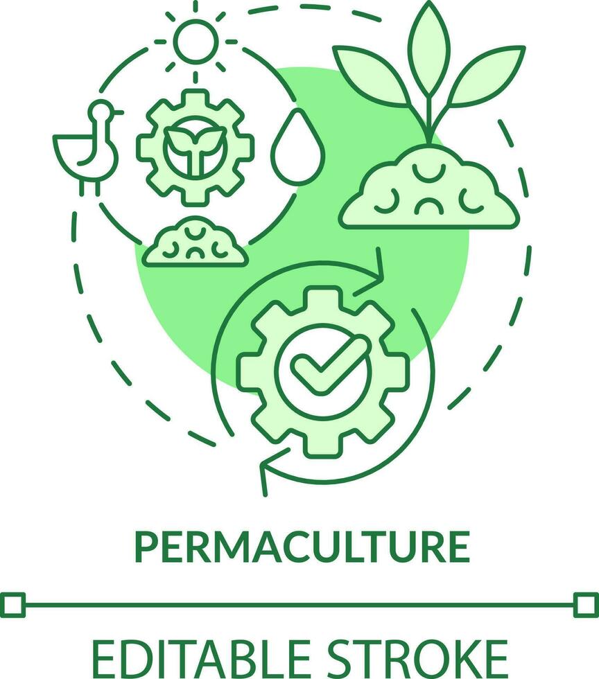 Permaculture green concept icon. Sustainable ecosystem for plants. Gardening method abstract idea thin line illustration. Isolated outline drawing. Editable stroke vector