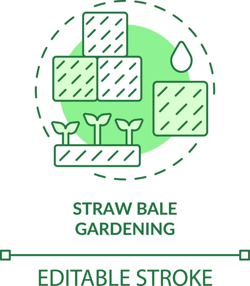 Straw bale gardening green concept icon. Container planting. Gardening method abstract idea thin line illustration. Isolated outline drawing. Editable stroke vector