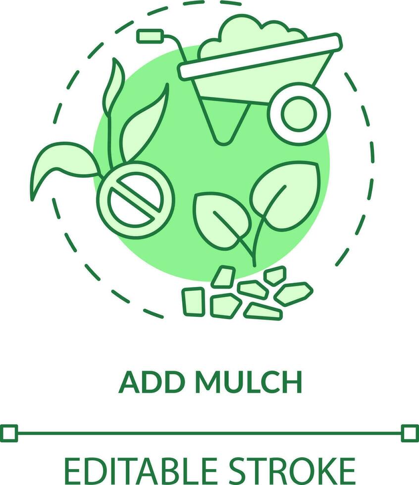 Add mulch green concept icon. Cover soil surface to protect plants. Gardening tip abstract idea thin line illustration. Isolated outline drawing. Editable stroke vector